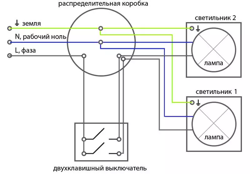 Схема 2-кратного заземленного кнопочного переключателя