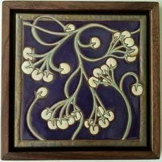 回 Tile o Phile 回 Bosetti Art Tile - Firethorn Berries - White - Arts & Crafts Arts Crafts Style, Clay Art Projects, Art And Craft Design