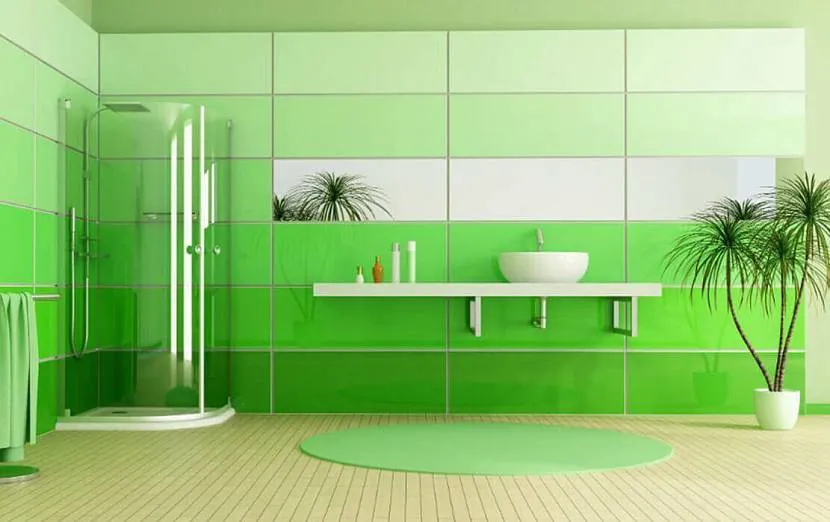 Ванная комната, отделанная пластиковыми панелями в зеленом цвете