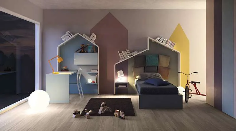 Интересный дизайн настенных полок для детской комнаты 