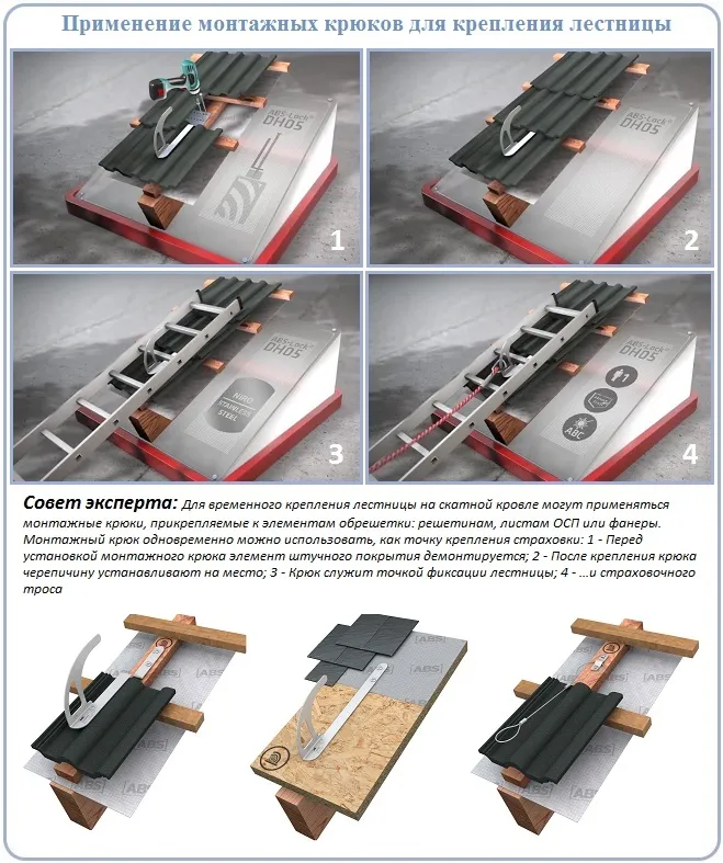 Как временно закрепить лестницу на крыше для кровли