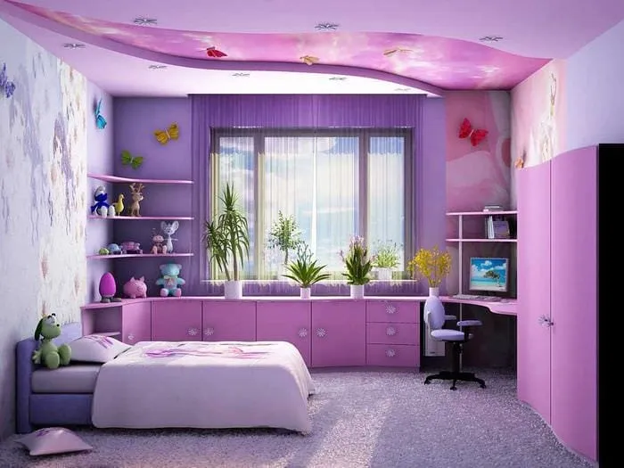 идея цветной дизайна спальни для девочки