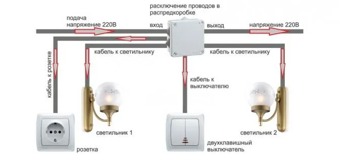 работа двухклавишного выключателя