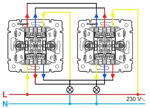 Схема подключения проходного выключателя
