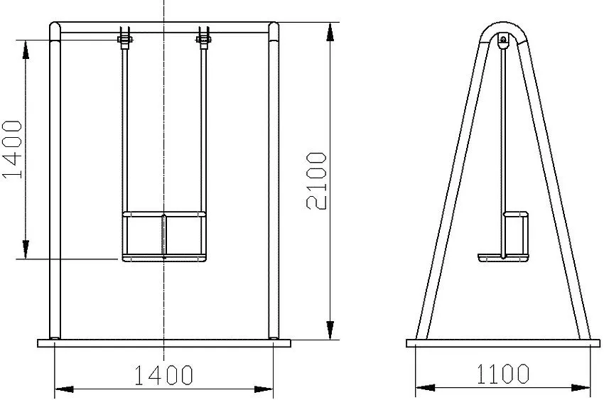 Монтажные размеры качелей с металлическим каркасом