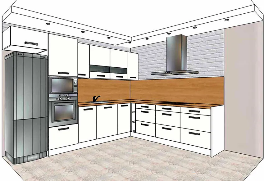 Кухня Г-образной планировки подходит для помещений среднего размера