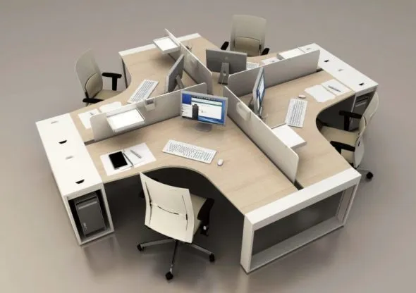 Расположение углового стола в офисе