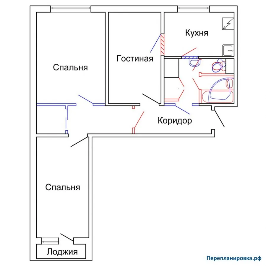 1605 Ам планировка трешки