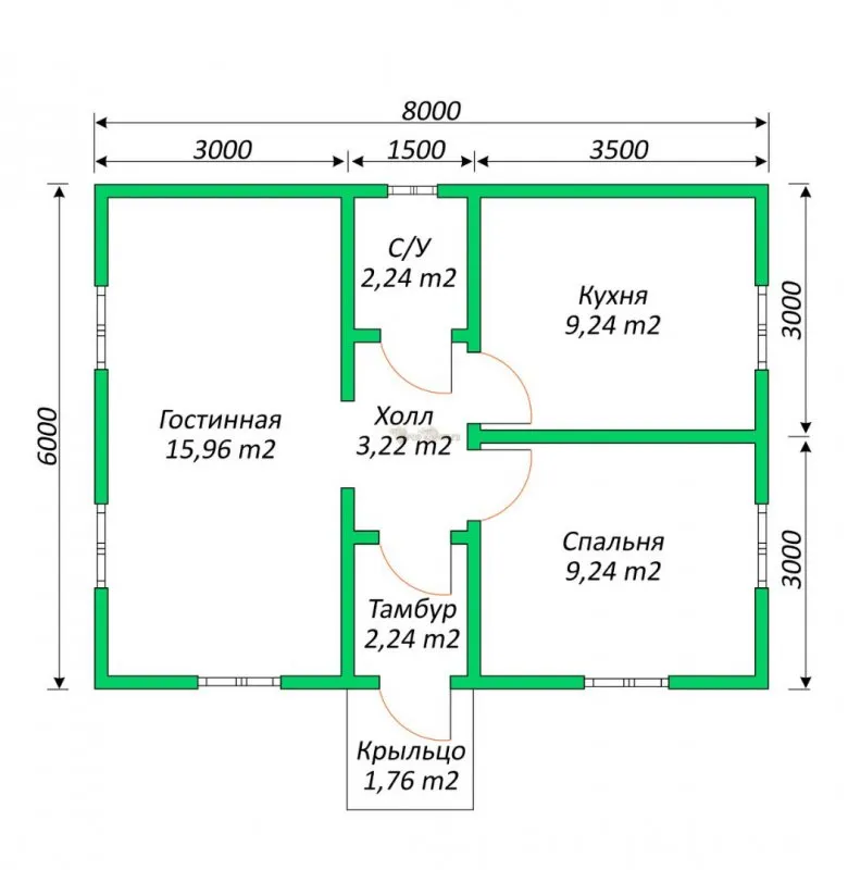 Дом 8х8 одноэтажный планировка