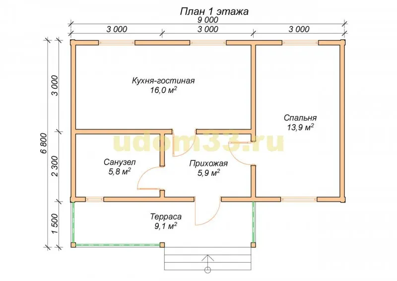 План одноэтажного мансардного дома 6 х 8