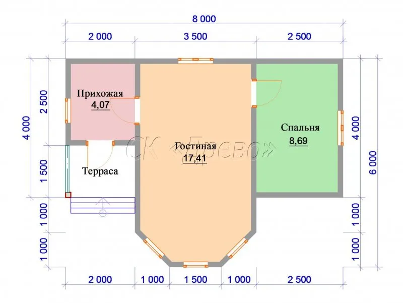 Одноэтажный каркасный дом