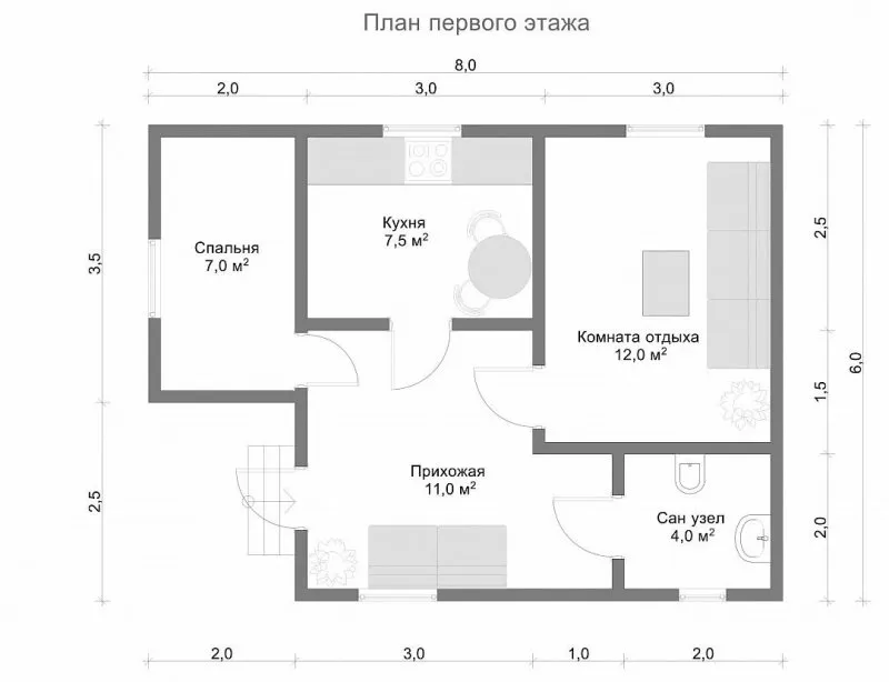 Каркасный дом 7.5 на 7.5 одноэтажный