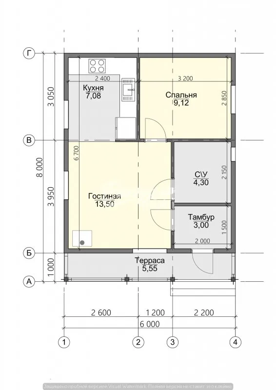 Проекты одноэтажных домов 6х8 планировка