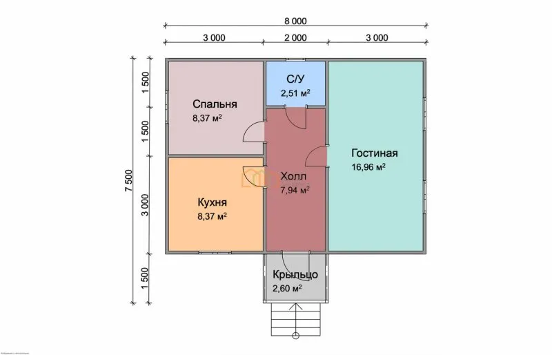 Проект каркасного дома 6х8 одноэтажный