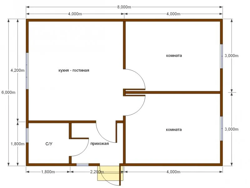 Планировка дома 6 на 8 одноэтажный деревянный дом