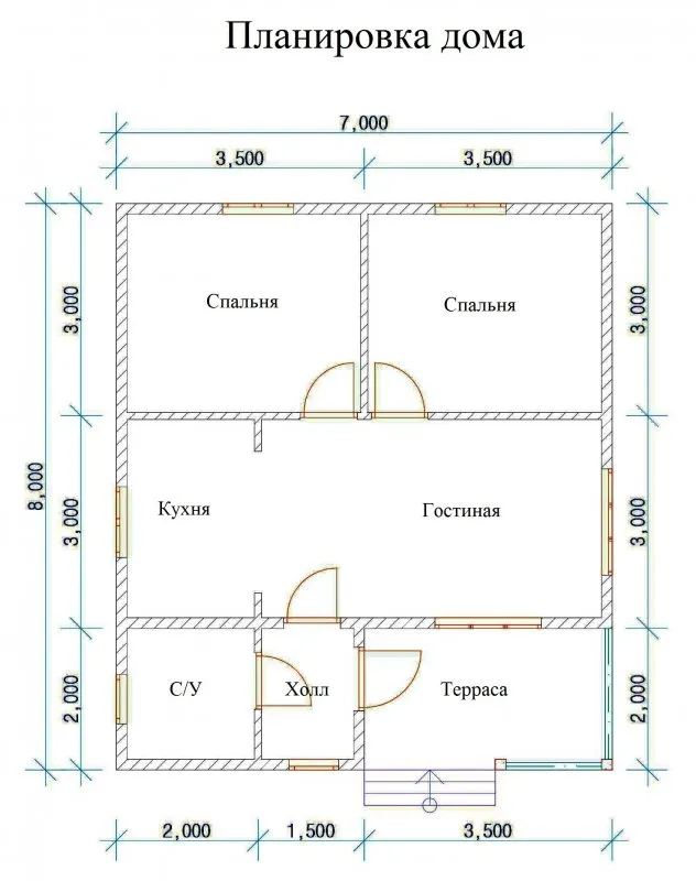 Дом 7х7 одноэтажный планировка