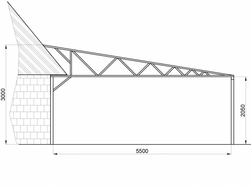 Проект гаража на 2 машины с хозблоком с чертежами с односкатной крышей