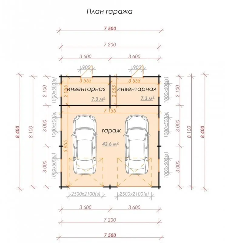 Каркасный гараж 6 на 7