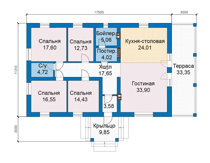 Планировка первого этажа :: Проект дома из газобетона 81-68