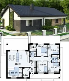 Проект z349 представляет собой стильный одноэтажный дом с двускатной кровлей и грамотной планировкой. Проект создавался с мыслью о клиентах, которые хотят построить не слишком дорогой классический дом. Такой дом гармонично вольется в любую местность. Home Design Floor Plans, Sims House Design