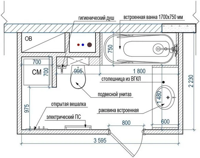 Схема расстановки мебели в ванной комнате