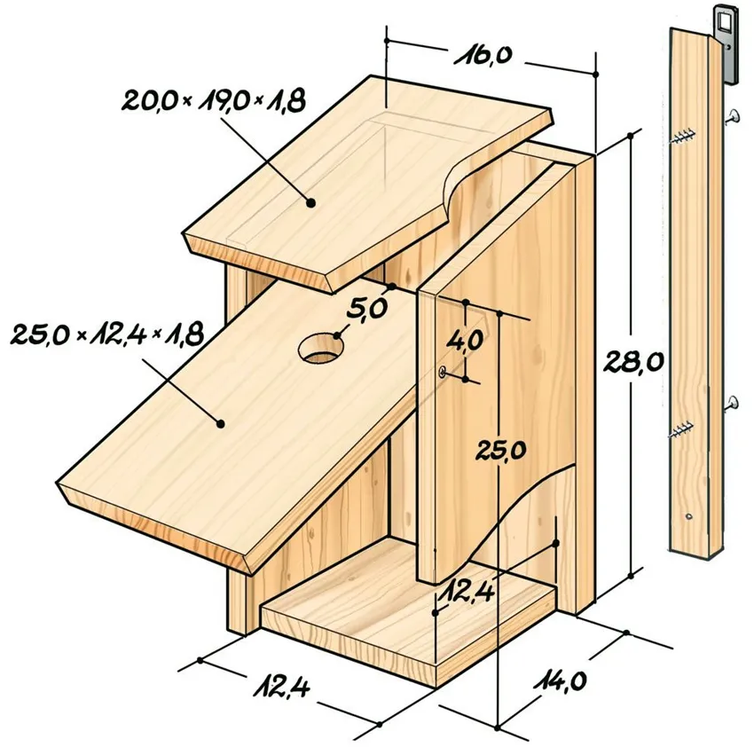 Размеры скворечника с односкатной крышей