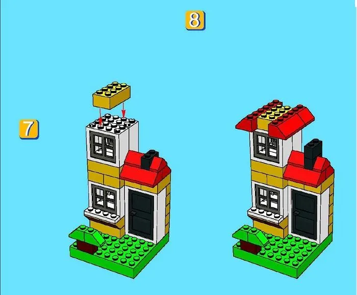 Пошаговая схема строительства двухэтажного дома лего: шаг 7-8