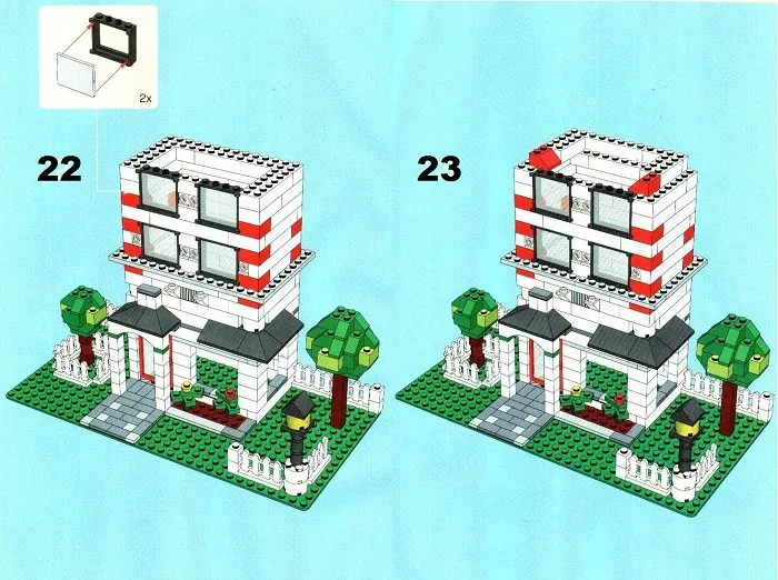 Пошаговая схема строительства двухэтажного дома лего: шаг 22-23