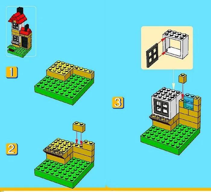 Пошаговая схема строительства двухэтажного дома лего: шаг 1-3