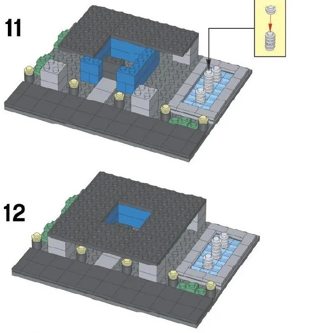 Схема постройки многоэтажного здания из конструктора лего: шаг 11-12