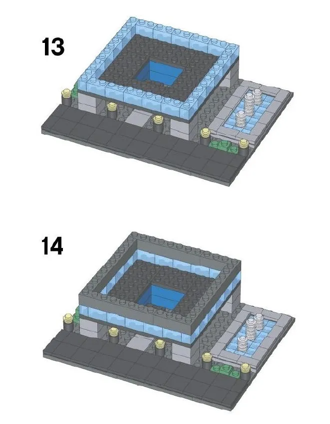 Схема постройки многоэтажного здания из конструктора лего: шаг 13-14