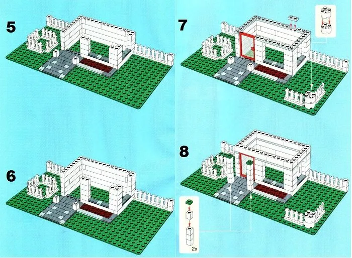 Пошаговая схема строительства двухэтажного дома лего: шаг 5-8