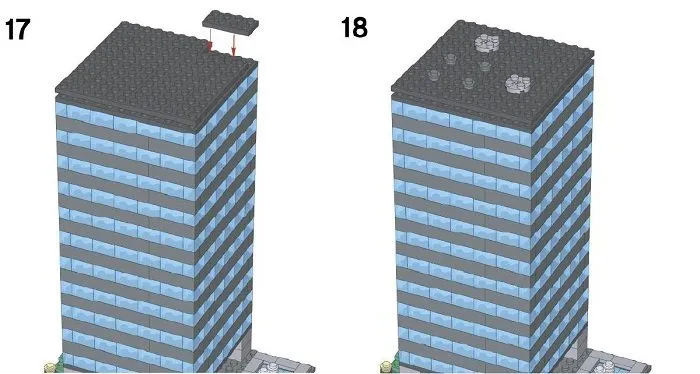Схема постройки многоэтажного здания из конструктора лего: шаг 17-18