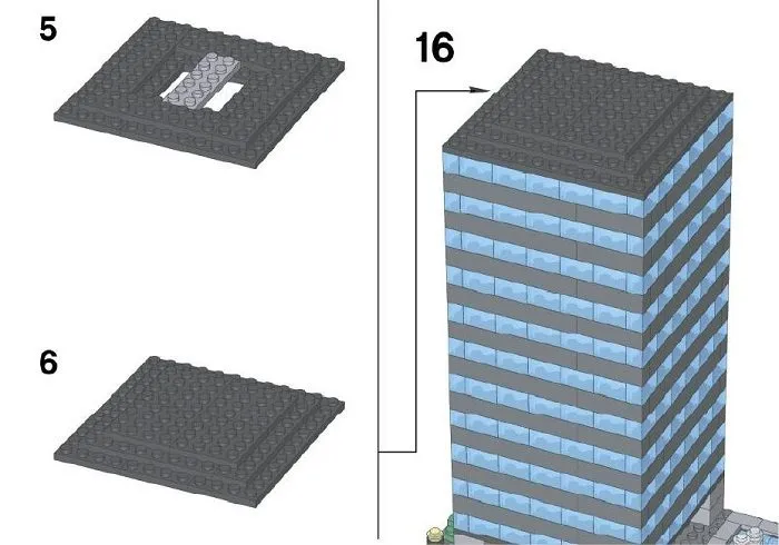 Схема постройки многоэтажного здания из конструктора лего: шаг 16