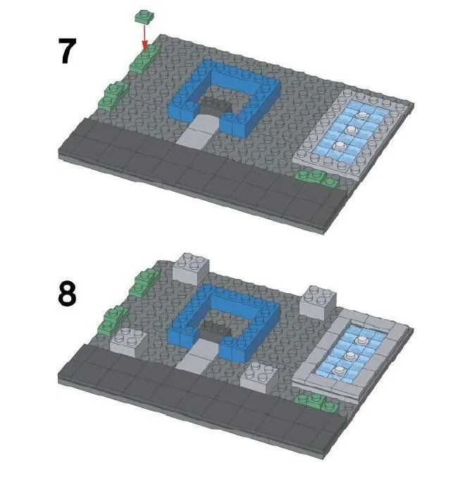 Схема постройки многоэтажного здания из конструктора лего: шаг 7-8
