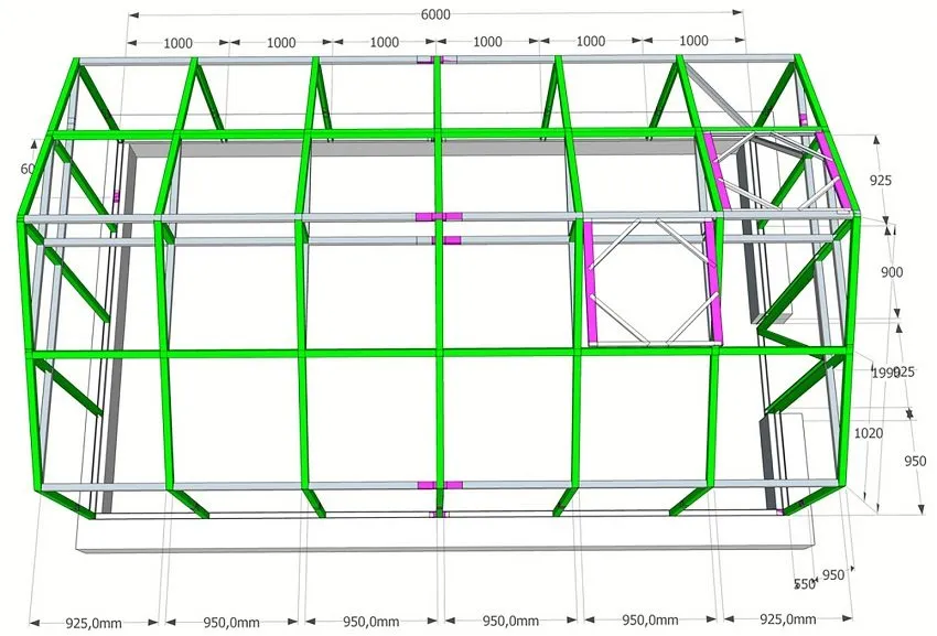 Размеры конструкции теплицы с двускатной крышей 