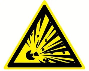 Знак, означающий опасность взрыва при пожаре