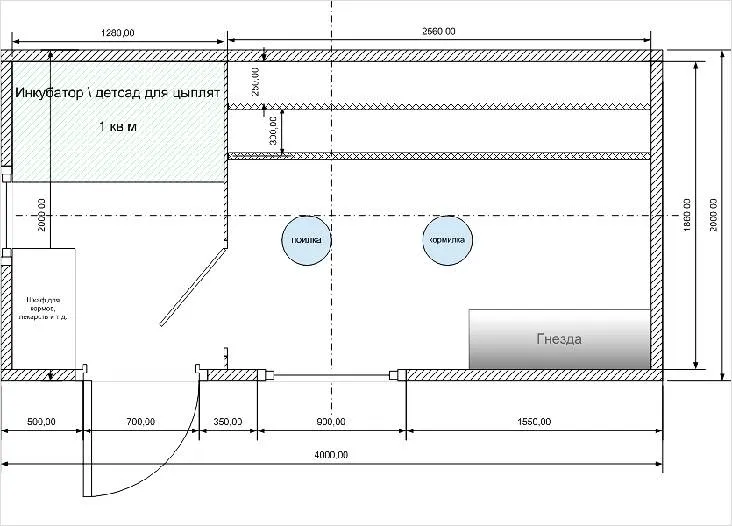Схема грамотного расположения всех помещений в курятнике