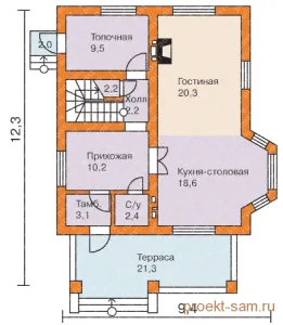 план дома с мансардой из пеноблоков 9x12